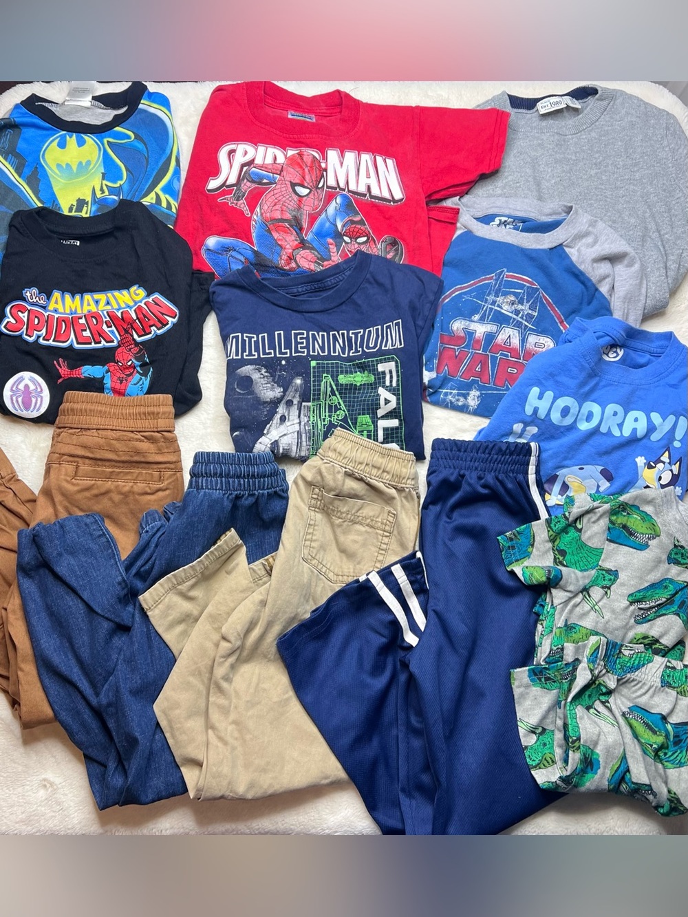 Boys Size 5/6 Playwear Lot 14 Pieces | Batman Spider-Man Star Wars Bluey Joggers